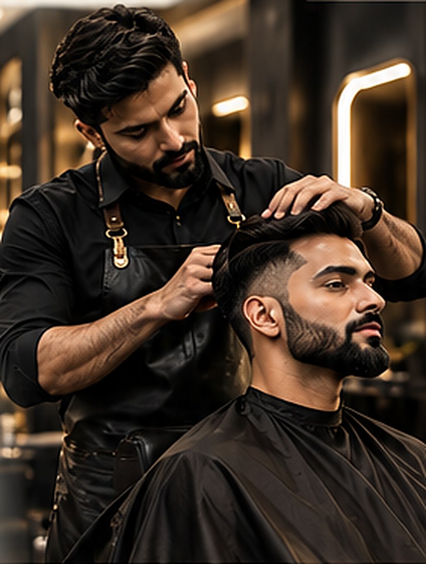 Barber styling a client's hair at 7StarSalons